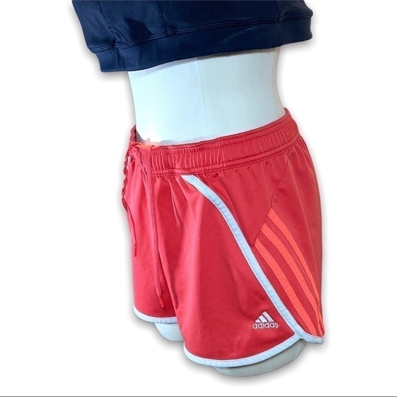 ADIDAS 3 Stripes Running Athletics Shorts Coral Red Elastic Drawstrings waist M - Picture 2 of 12